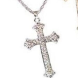 Cross Silver Pendant Necklace Rhinestone/Crystal on Silver pl Stainl…